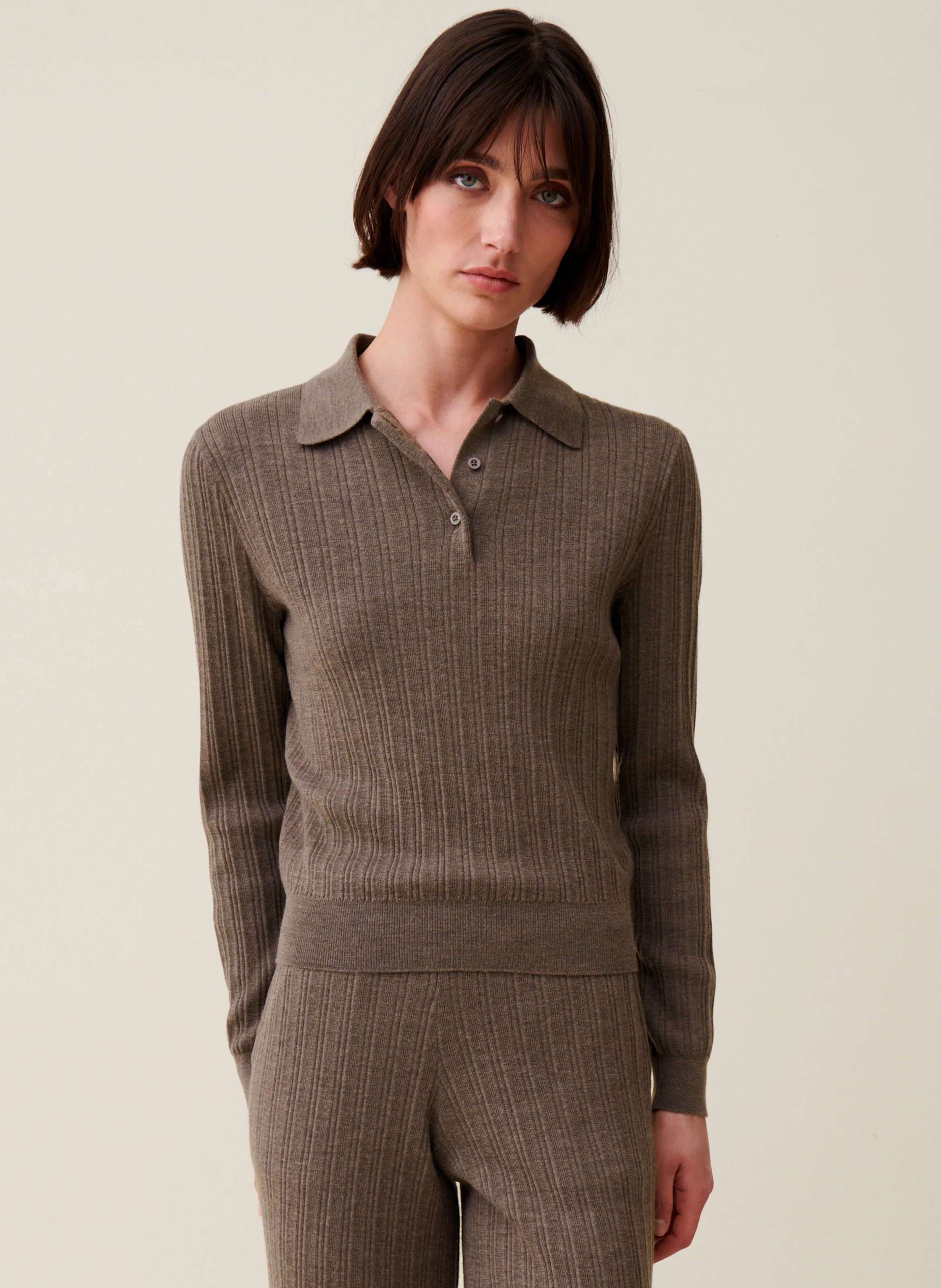 Polo regular-fit en laine | Marron