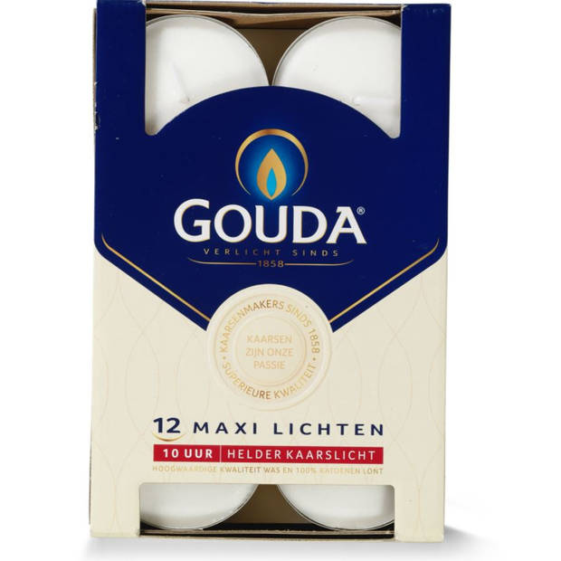 Gouda maxi theelichten - 12 stuks - 10 uur