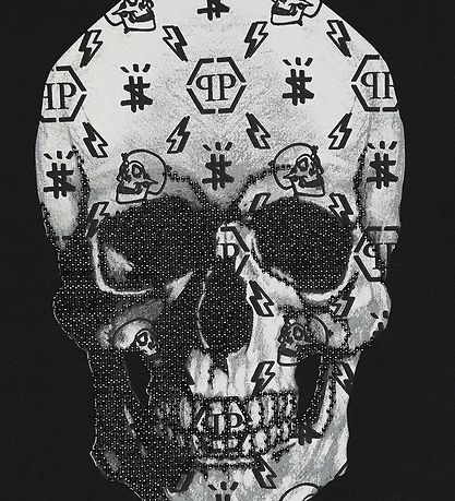 Philipp Plein T-Shirt - Stones Skull - Sorte m. Weiß/Strassstein