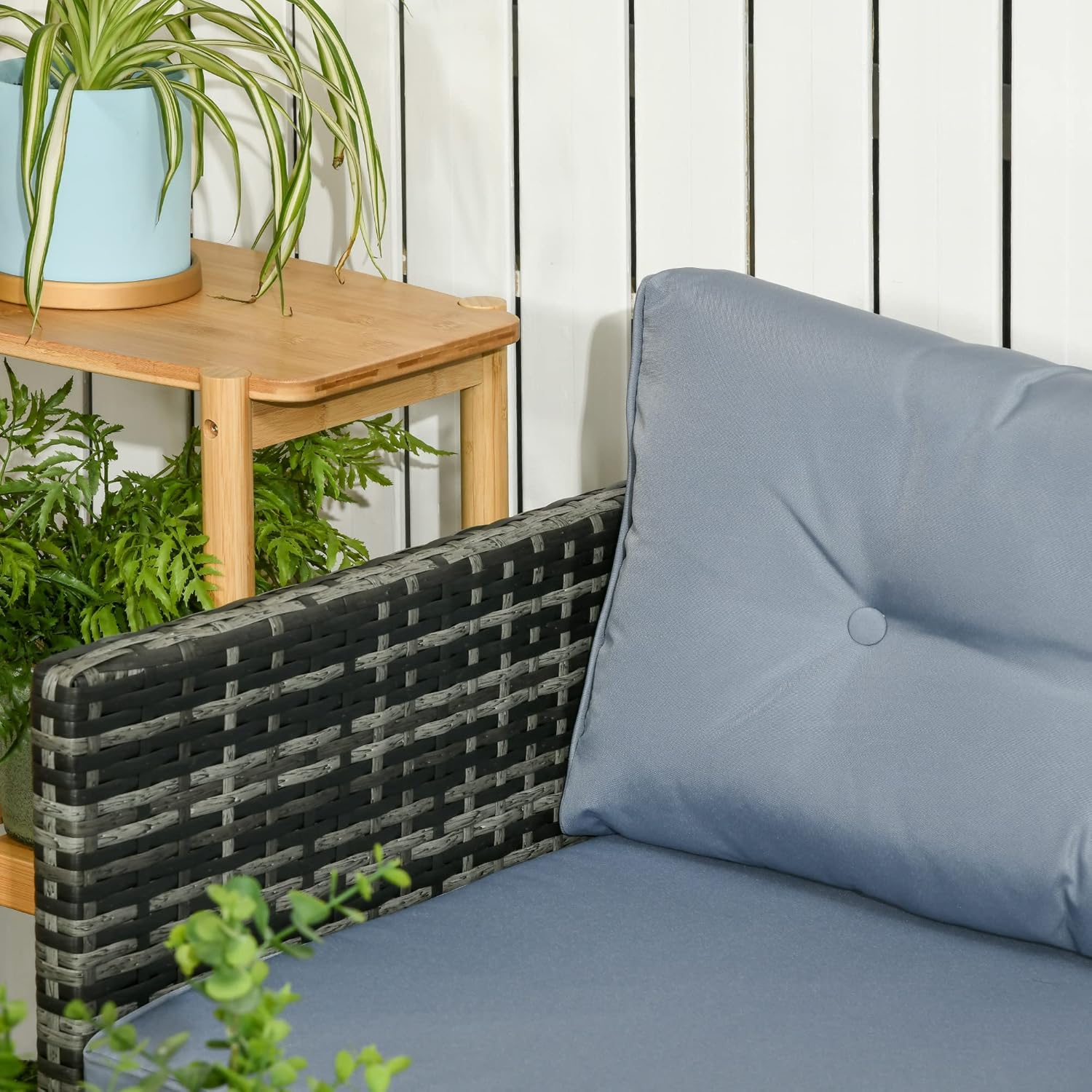 Outsunny Garden Lounge mit 2-Sitzer-Sofa, Chaise Longue und Couchtisch, PE Rattan und Glas Garten-Set mit Kissen, Grau
