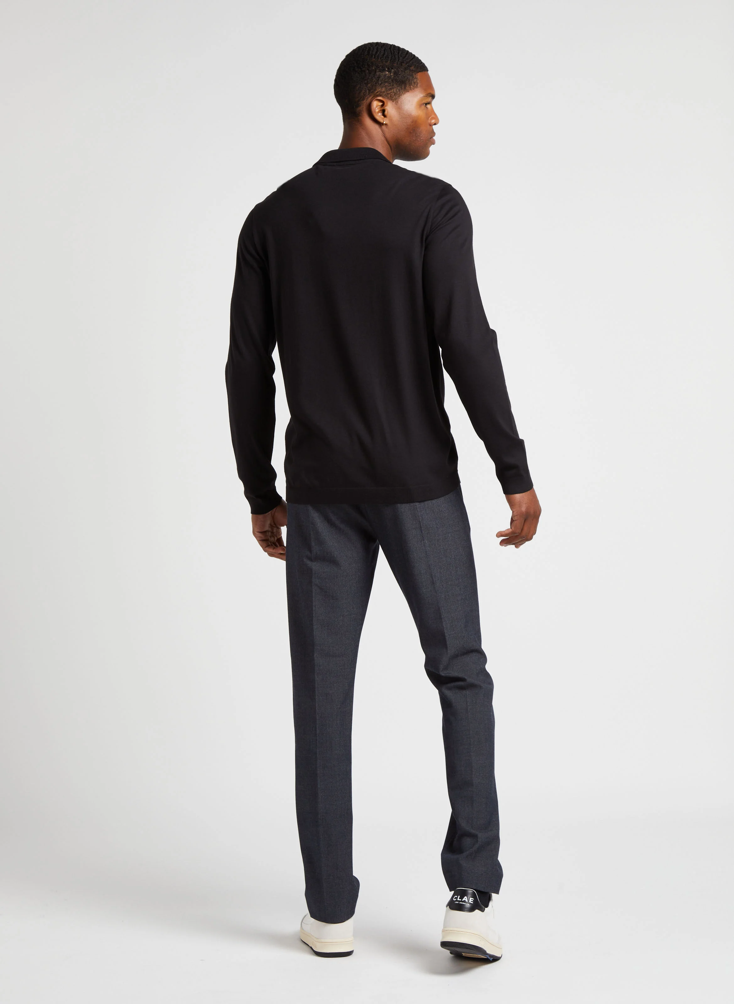 Polo manches longues en coton mélangé | Noir