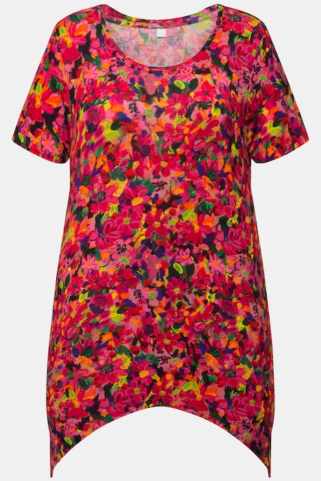 T-Shirt, bequeme Passform, floraler Allverdruck, Zipfelsaum.
