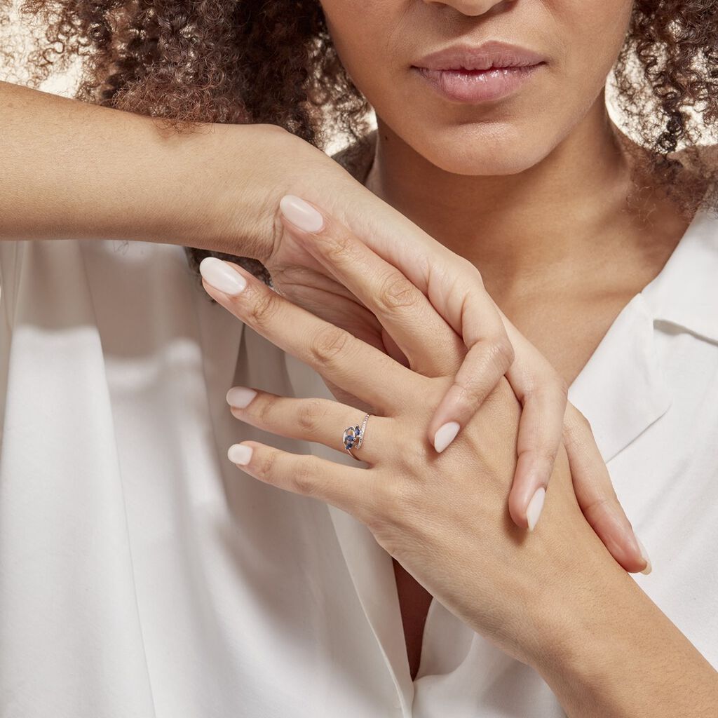 Bague Petale Or Blanc Saphir Et Diamant