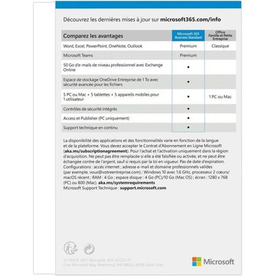 Microsoft 365 Business Standard - Code d'activation envoyé par email valable pour 1 appareil pendant 1 an