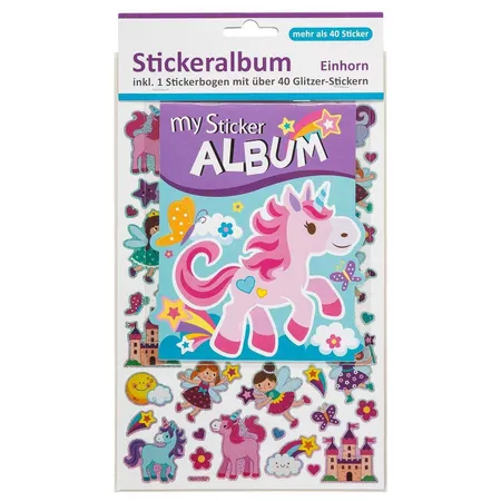 Idena Stickeralbum Einhorn inkl. 40 Glitzer-Sticker