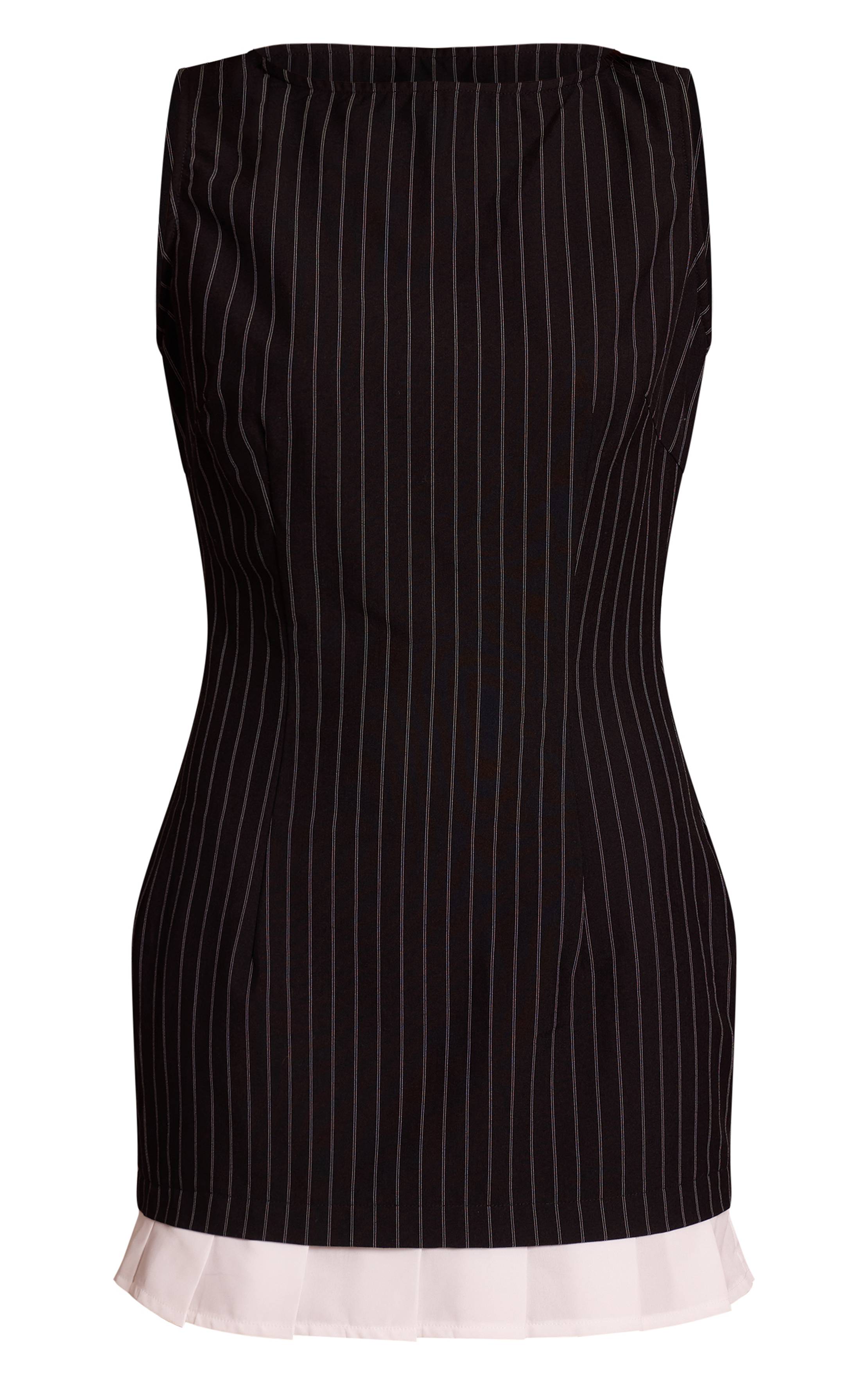 Noir Robe Moulante À Rayures Tennis Avec Détail Ourlet Plissé