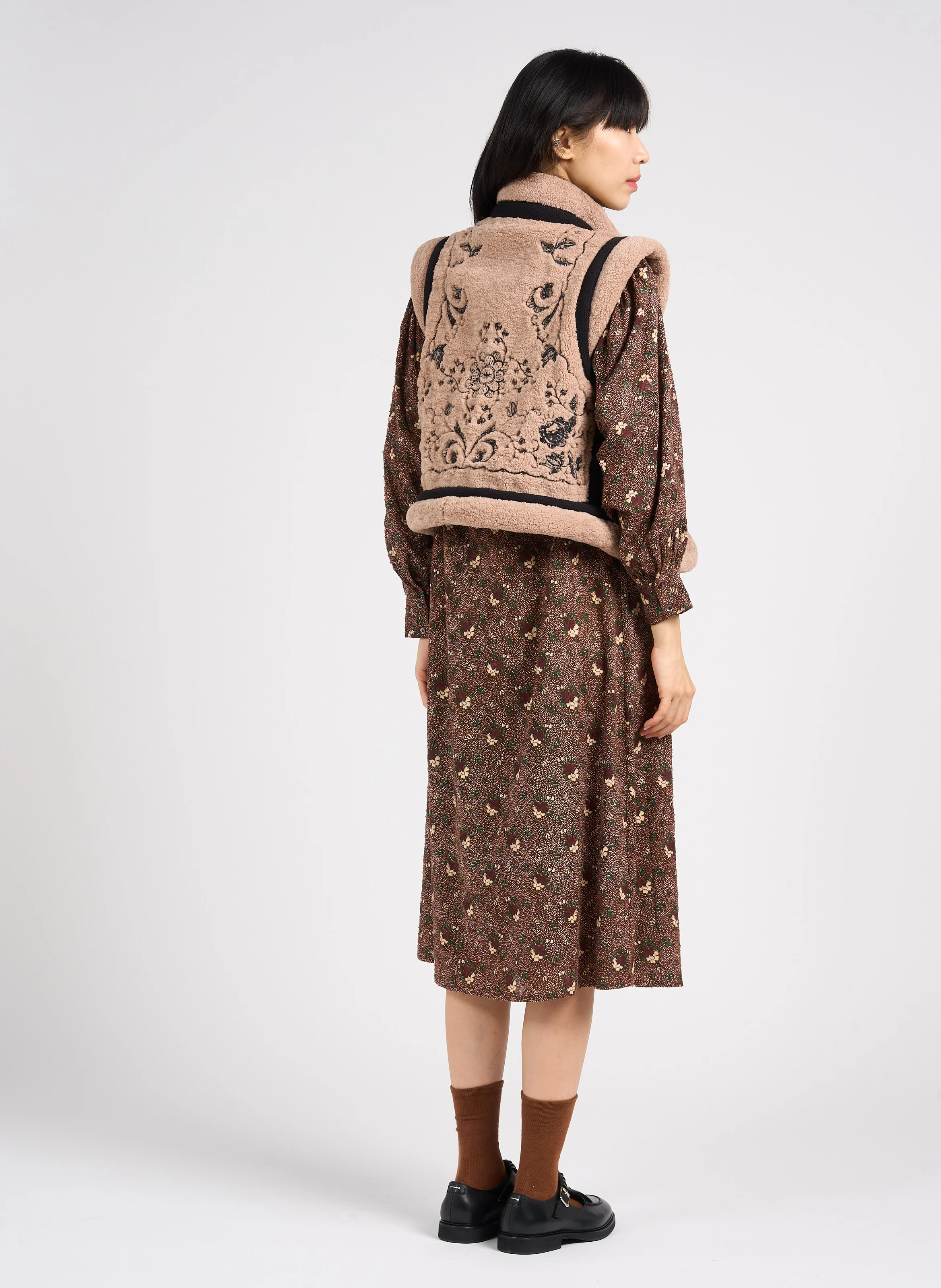 PADDY - Robe longue droite col montant en coton | Marron