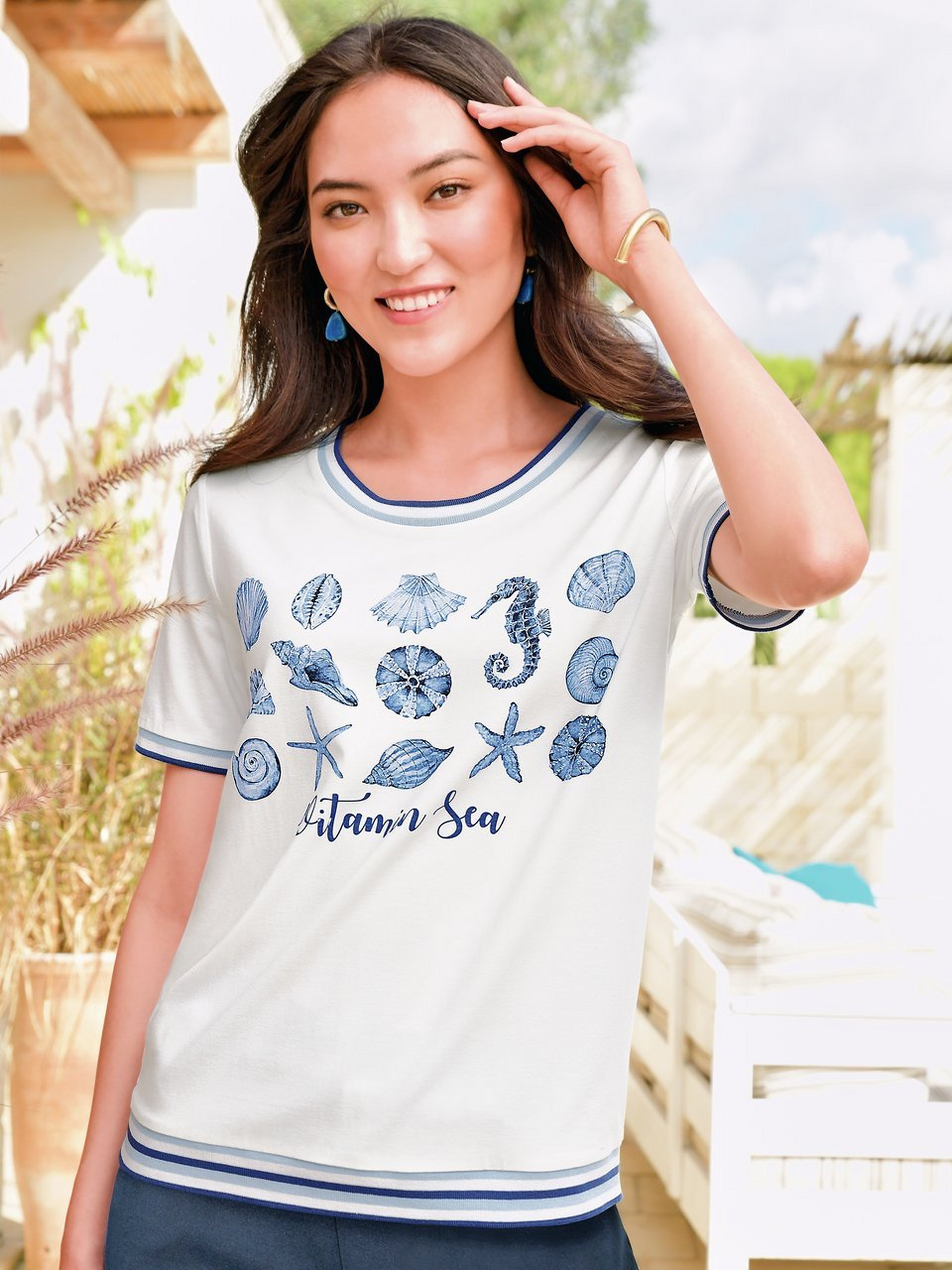 Rundhals-Shirt mit 1/2-Arm