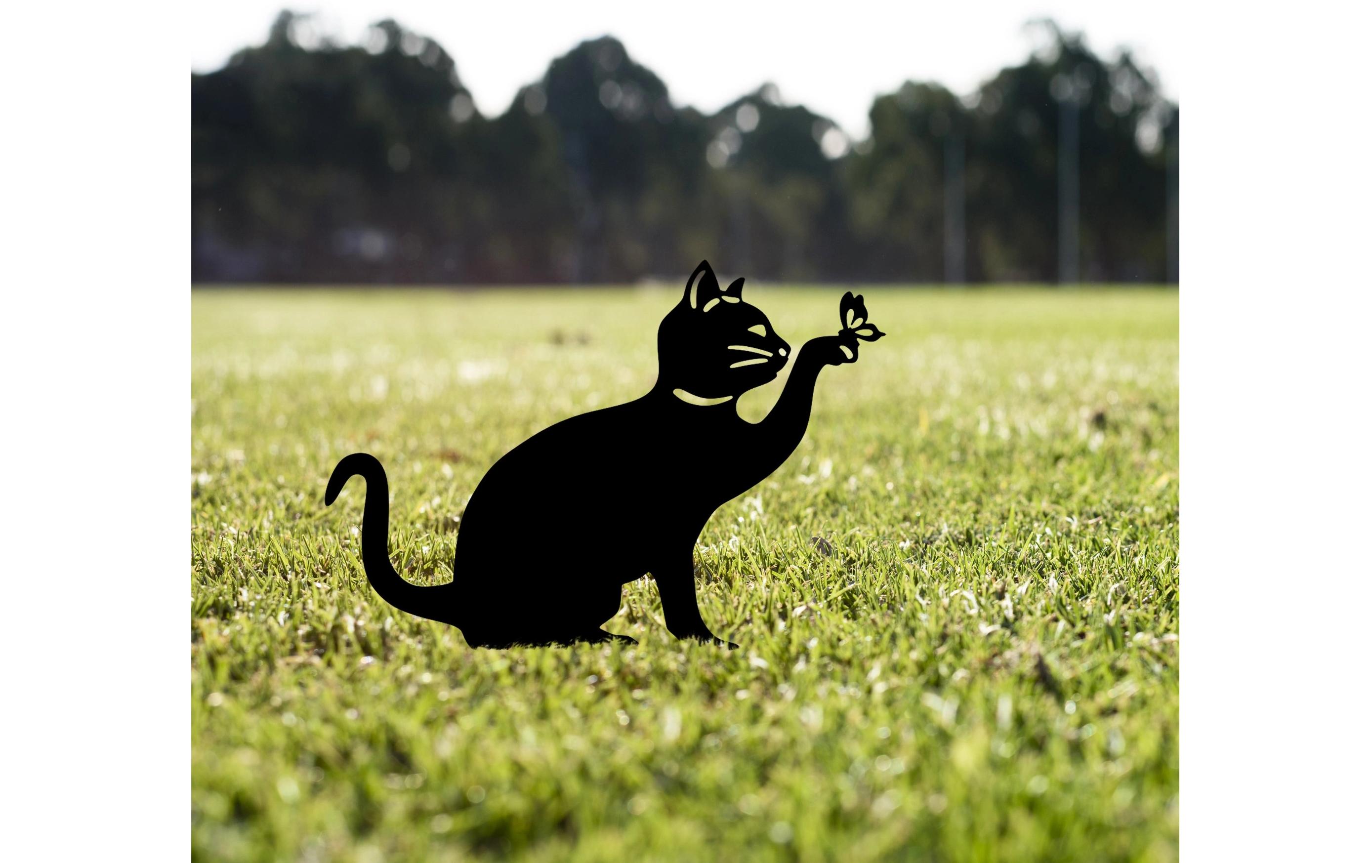 Gartenstecker Katze mit Schmeterling 36 x 31 cmGartendekoration