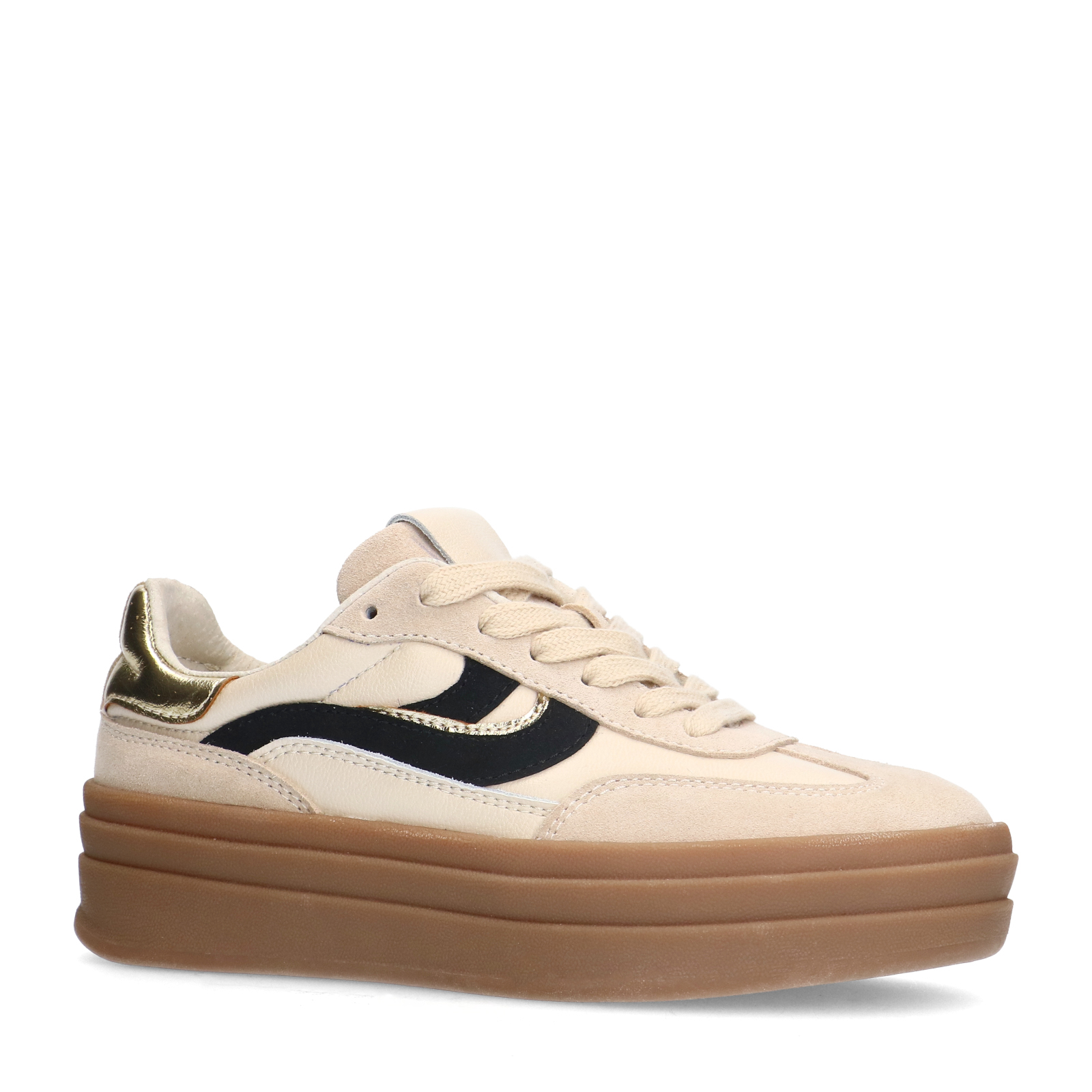 Beige leren sneakers met suède details