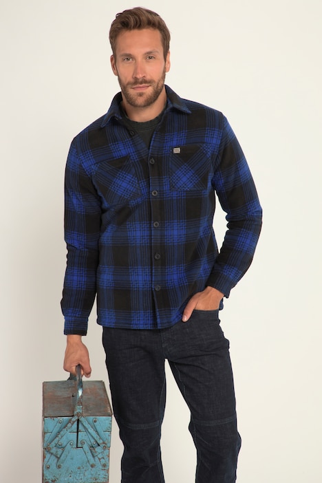 Overshirt, Workwear, Hemd,  Langarm, Fleece, Karo, Teddyfutter