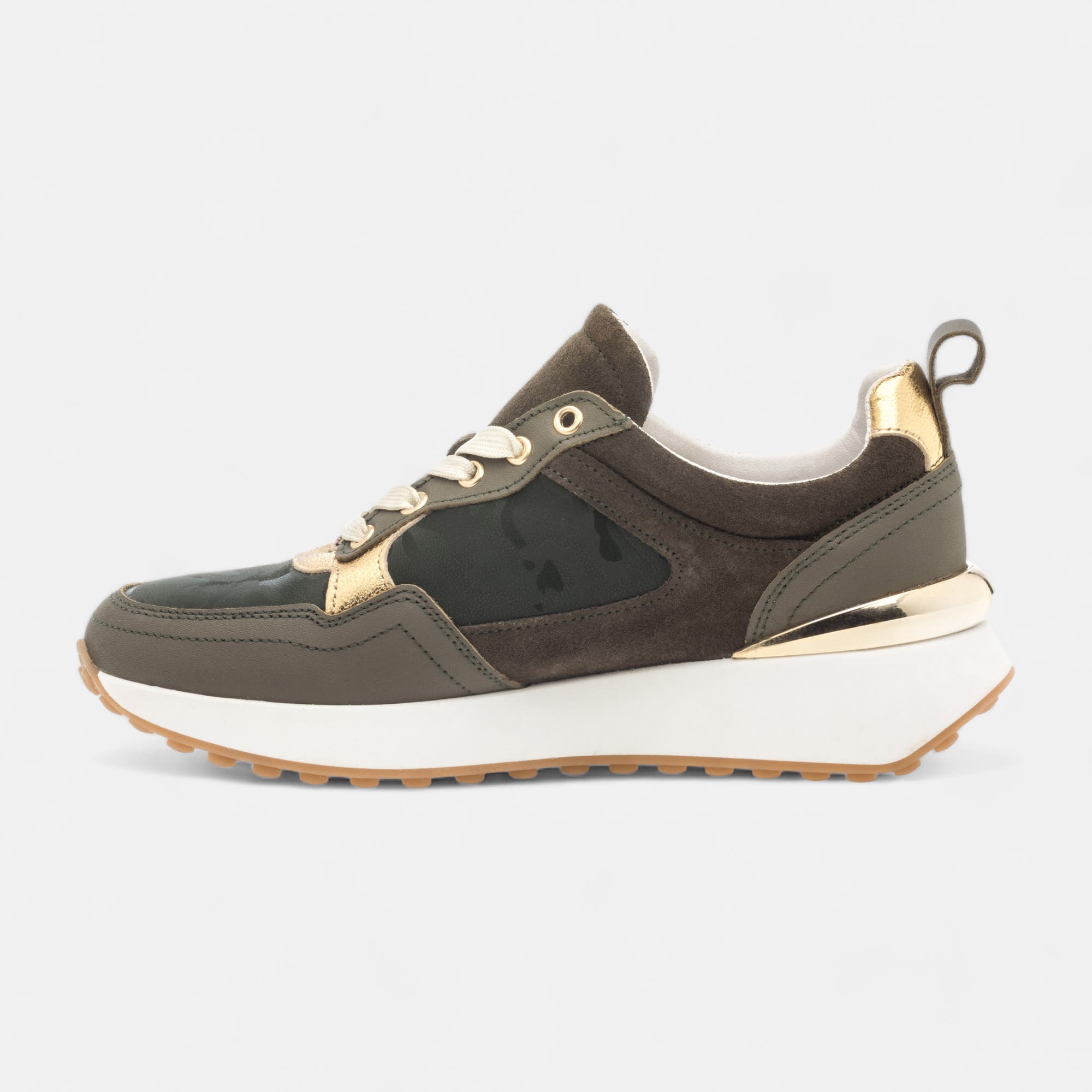 Baskets basses Femme en cuir kaki