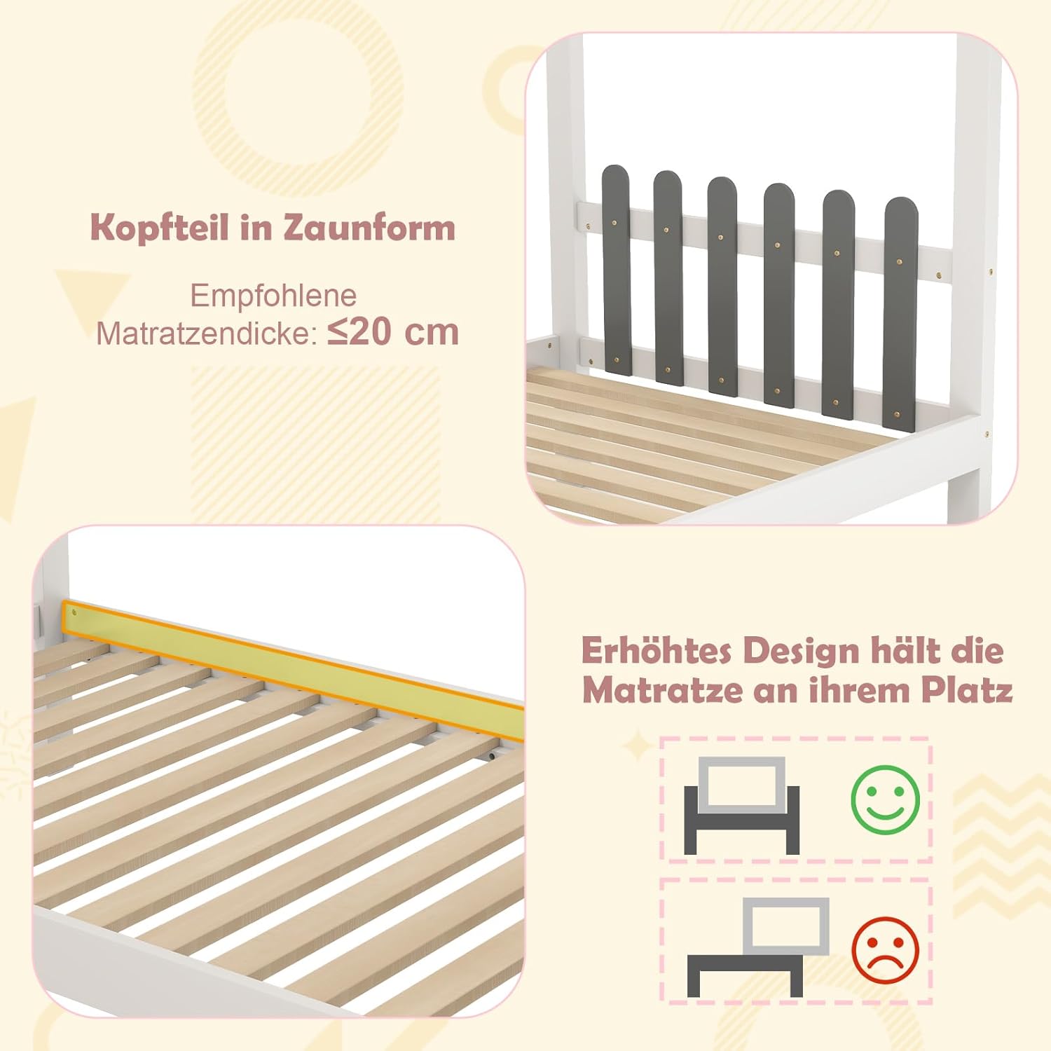 COSTWAY 90x200 cm Hausbett mit Rausfallschutz & Schreibtisch, Kinderbett mit Lattenrost, Schubladen und Haken, Jugendbett bis 150kg belastbar, Holzbett für Kinder, weiß