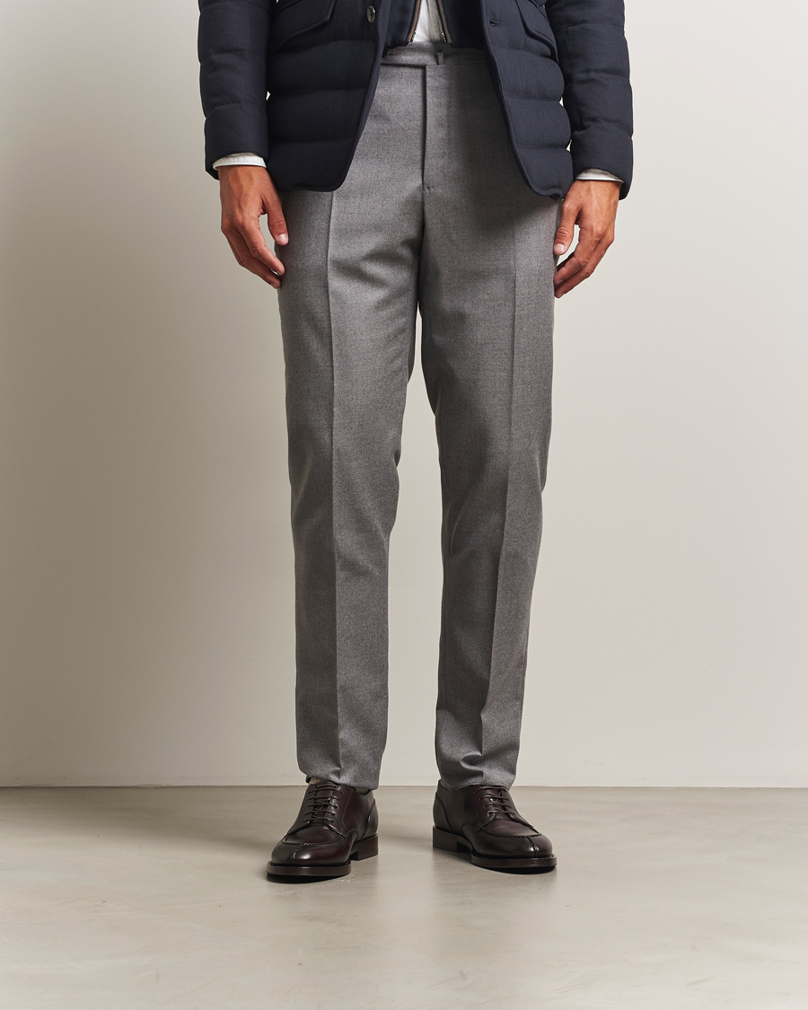 Incotex Regular Fit Worsted Flannel Trousers Light Grey
