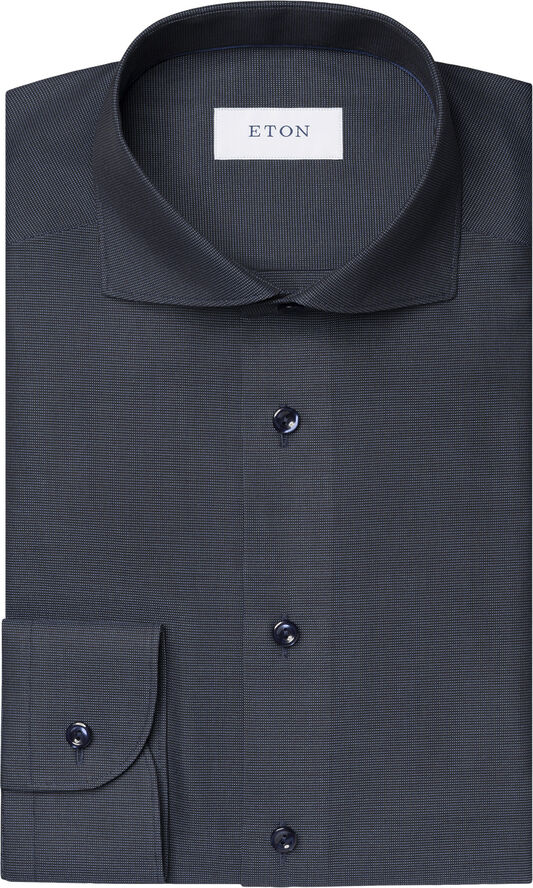 ETON Slim Fit Navy Blue Semi Solid Signature Dobby Shirt Blå
