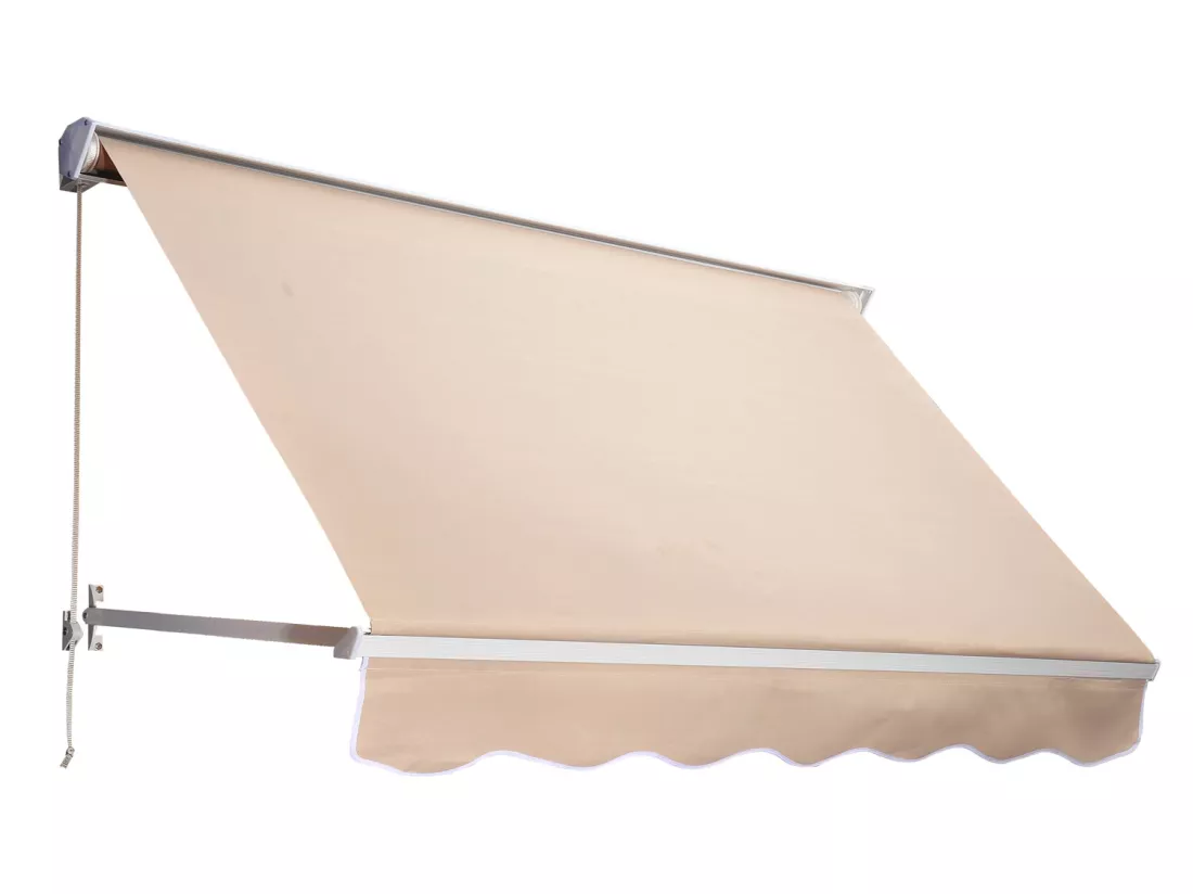 Store banne manuel inclinaison réglable aluminium polyester imperméabilisé 70L x 180l cm beige