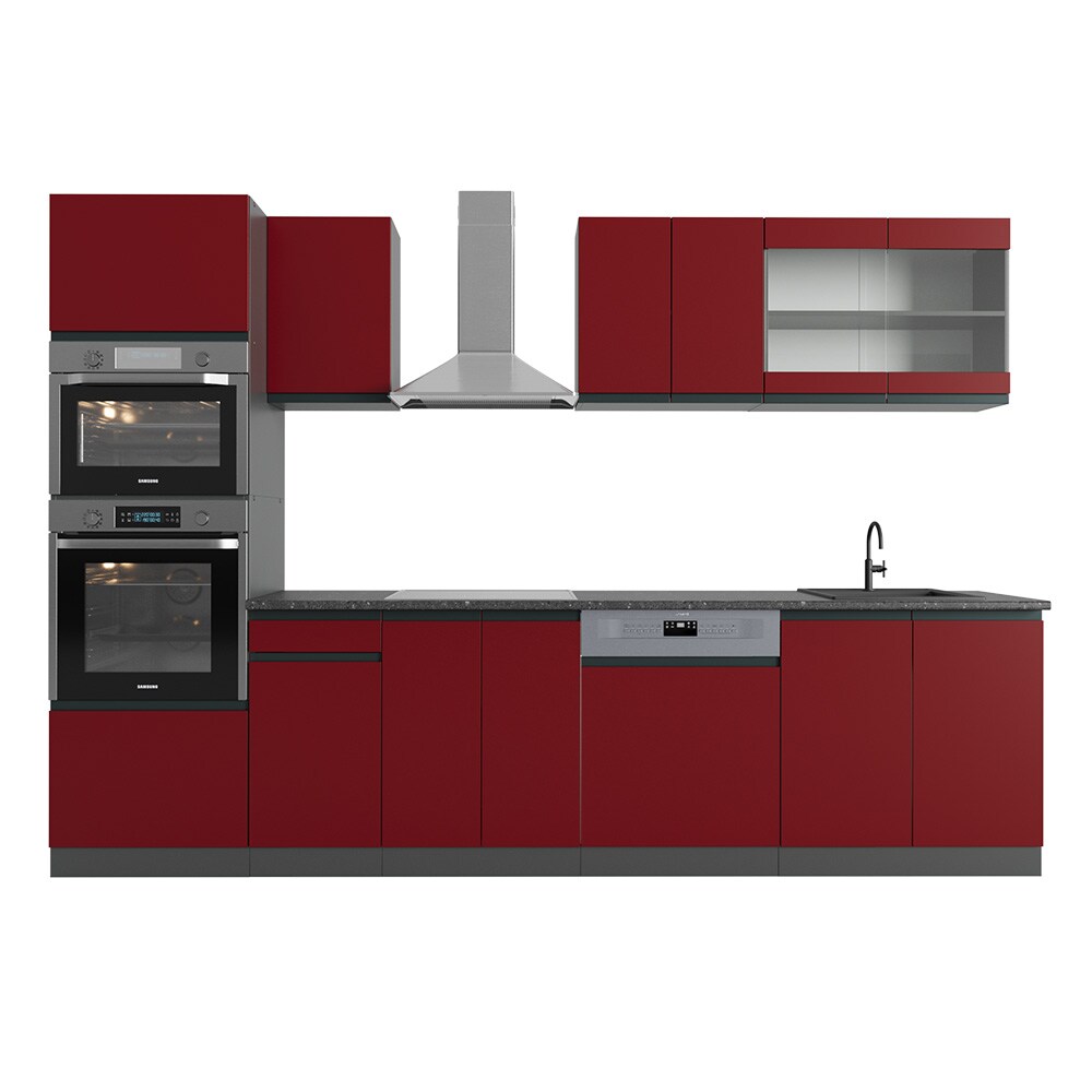 Vicco Küchenzeile Küchenblock Einbauküche R-Line J-Shape Anthrazit Rot 300 cm modern Küchenschränke Küchenmöbel