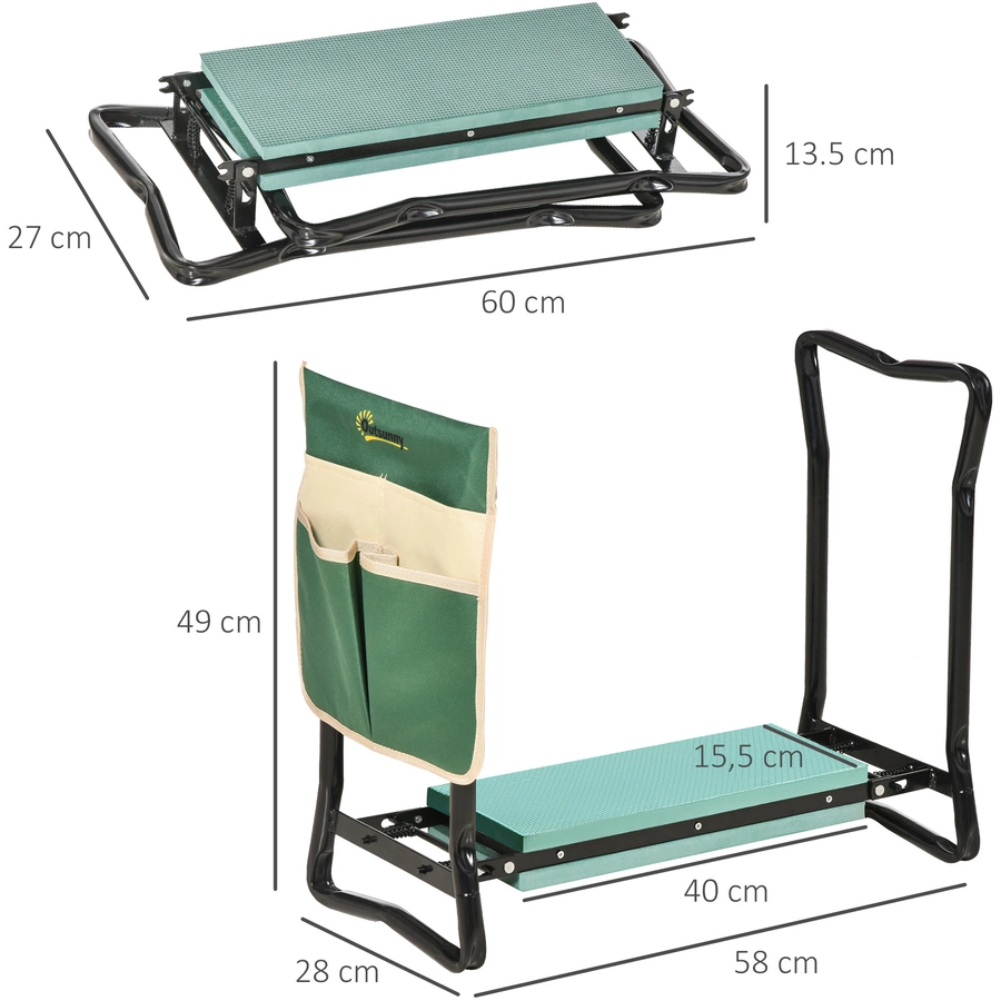 Outsunny Gartenhocker mit Werkzeugtasche grün