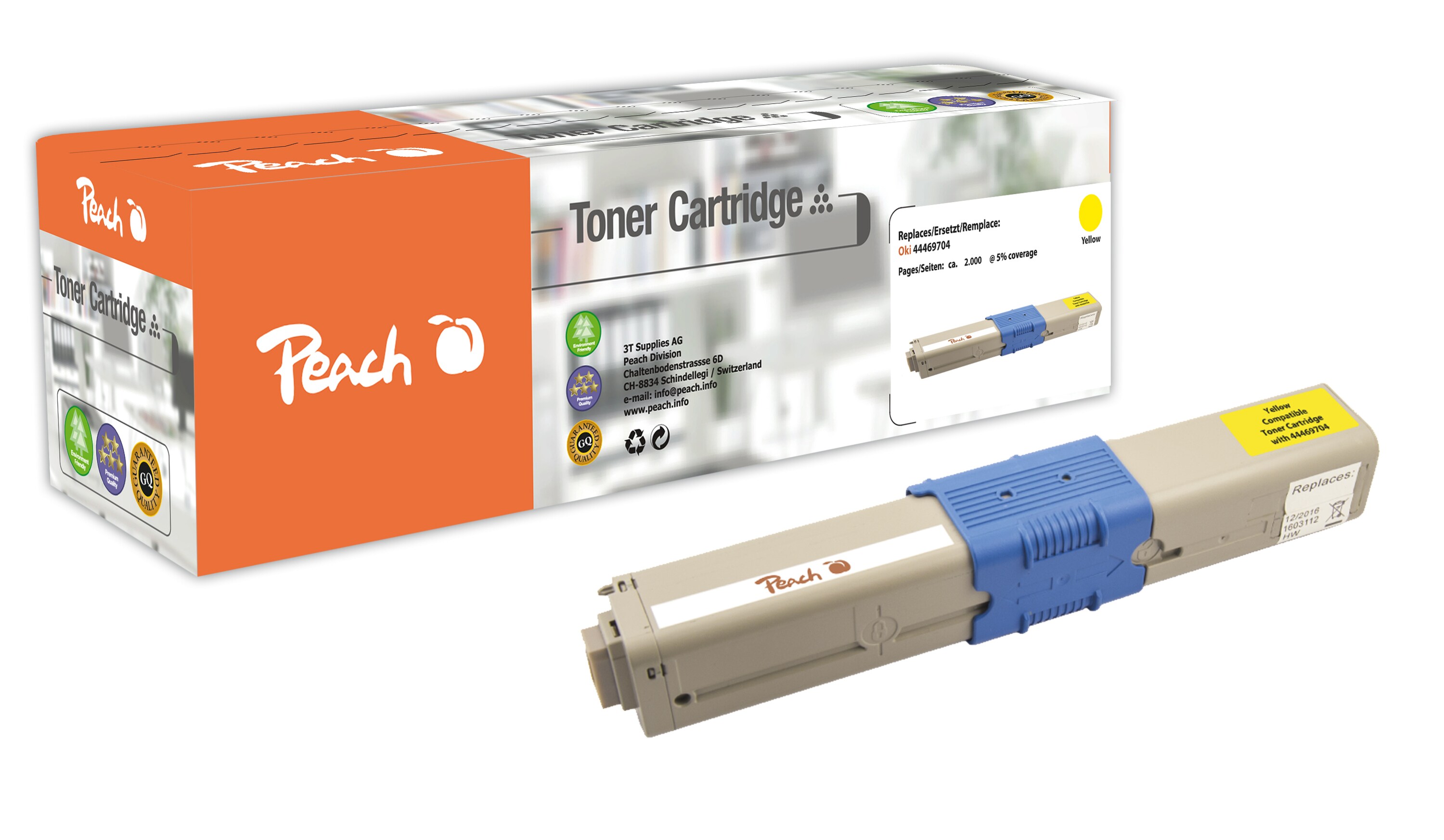 Peach O4446/4449 Toner ye ersetzt OKI 44469704 für z.B. OKI MC 352 DN, OKI MC 362 DN, OKI C 310 DN, OKI C 330 DN, OKI C 331 DN, OKI C 510 DN (wiederaufbereitet)