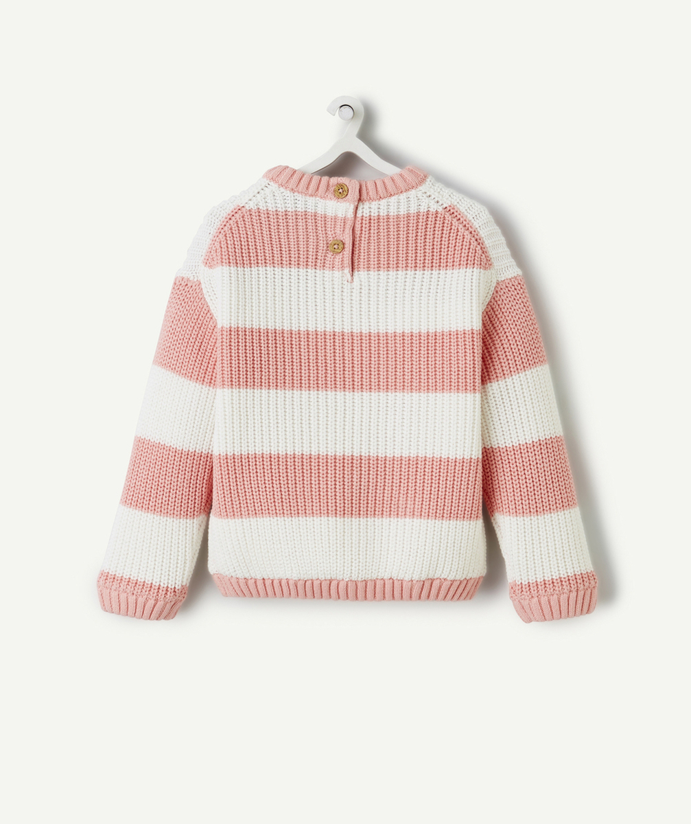 PULL TRICOT BÉBÉ FILLE EN COTON BIO AVEC RAYURES ROSE ET BLANC