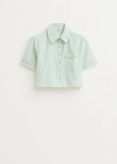 Gestreepte blouse met korte mouwen groen (GRN.L)