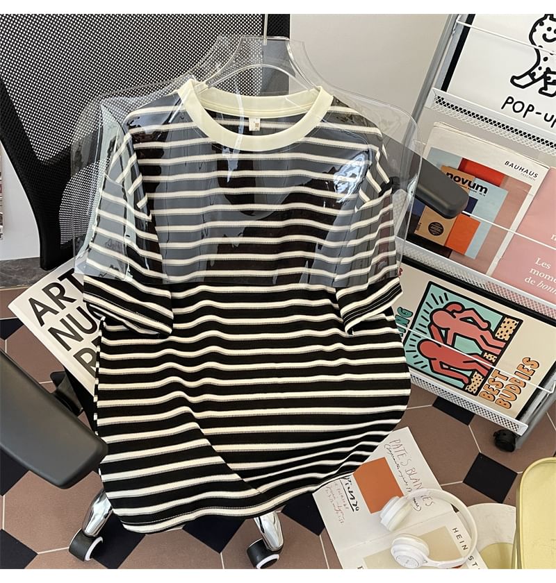 Filmas - T-shirt met ronde hals, strepen, contrasterende boorden en elleboogmouwen