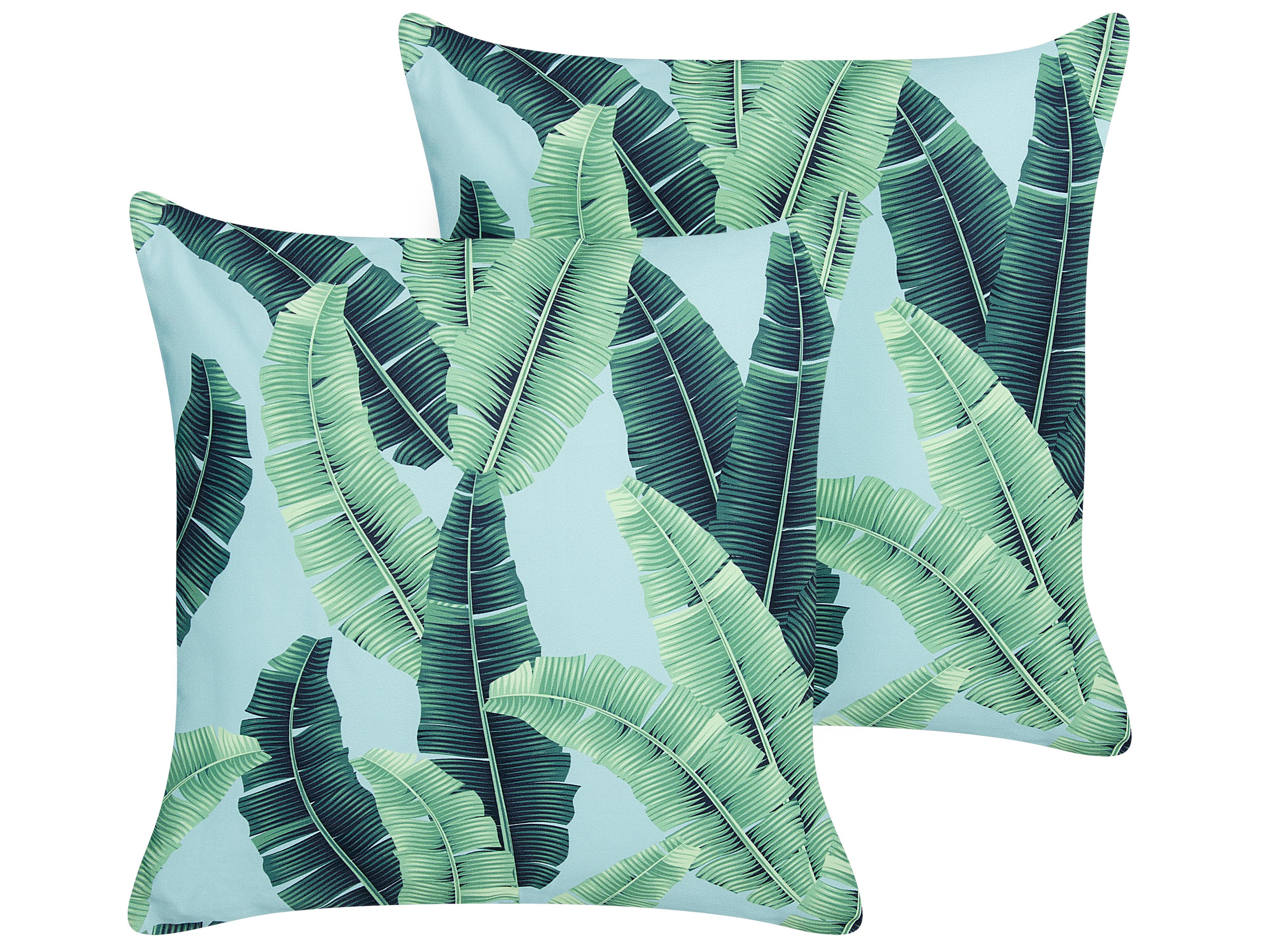 Set van 2 tuinkussens BOISSANO bladpatroon 45 x 45 cm Groen