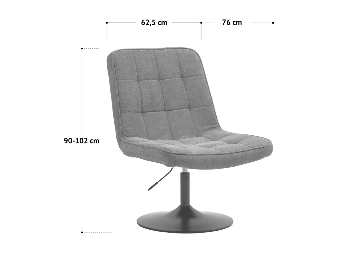 Fauteuil lounge HENRY chaise rembourrée avec base pivotante et couverture en velours côtelé noir