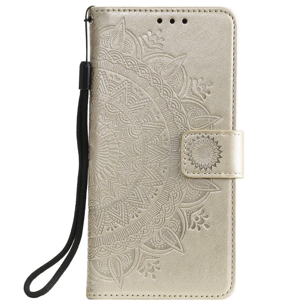 Samsung Galaxy S21 FE 5G Leder Tasche Wallet - Mandala Flowers Imprint - Gold