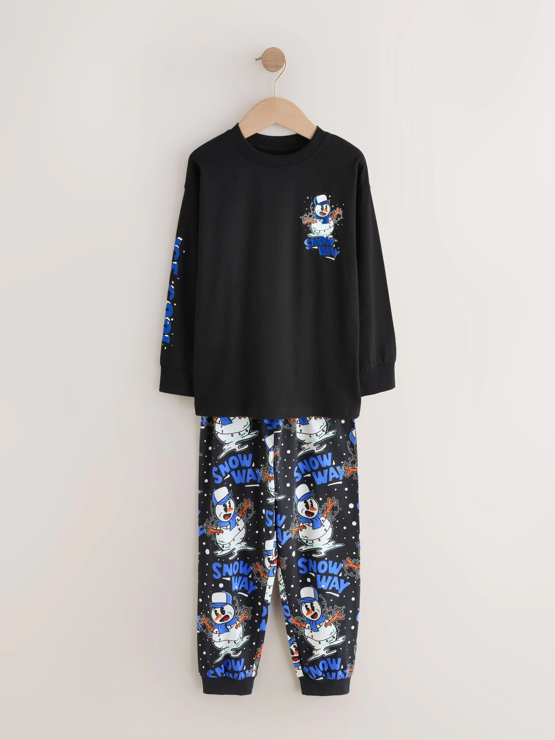 Blauw/zwarte sneeuwpop - Enkele kerstpyjama (5-16jr)