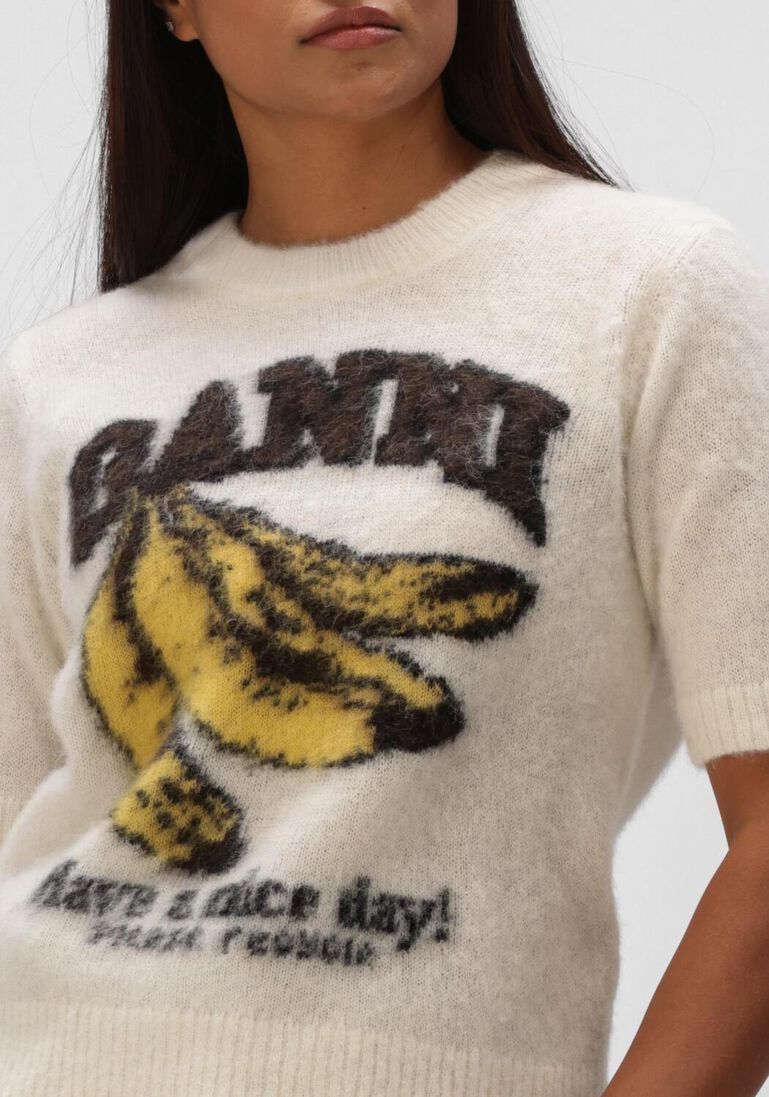 beige ganni tops & t-shirts brushed alpaca graphic t shirt