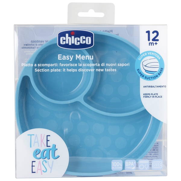 ChiccoChicco   Silikonteller mit Unterteilungen und Saugfuss blau