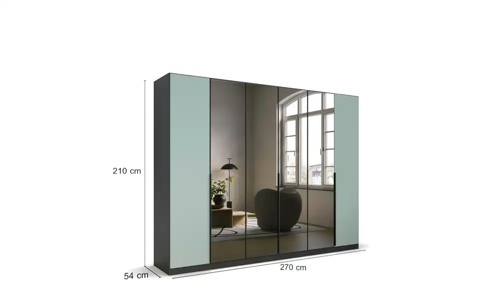 Drehtürenschrank Grau, Salbeigrün 271 cm 6 Stück