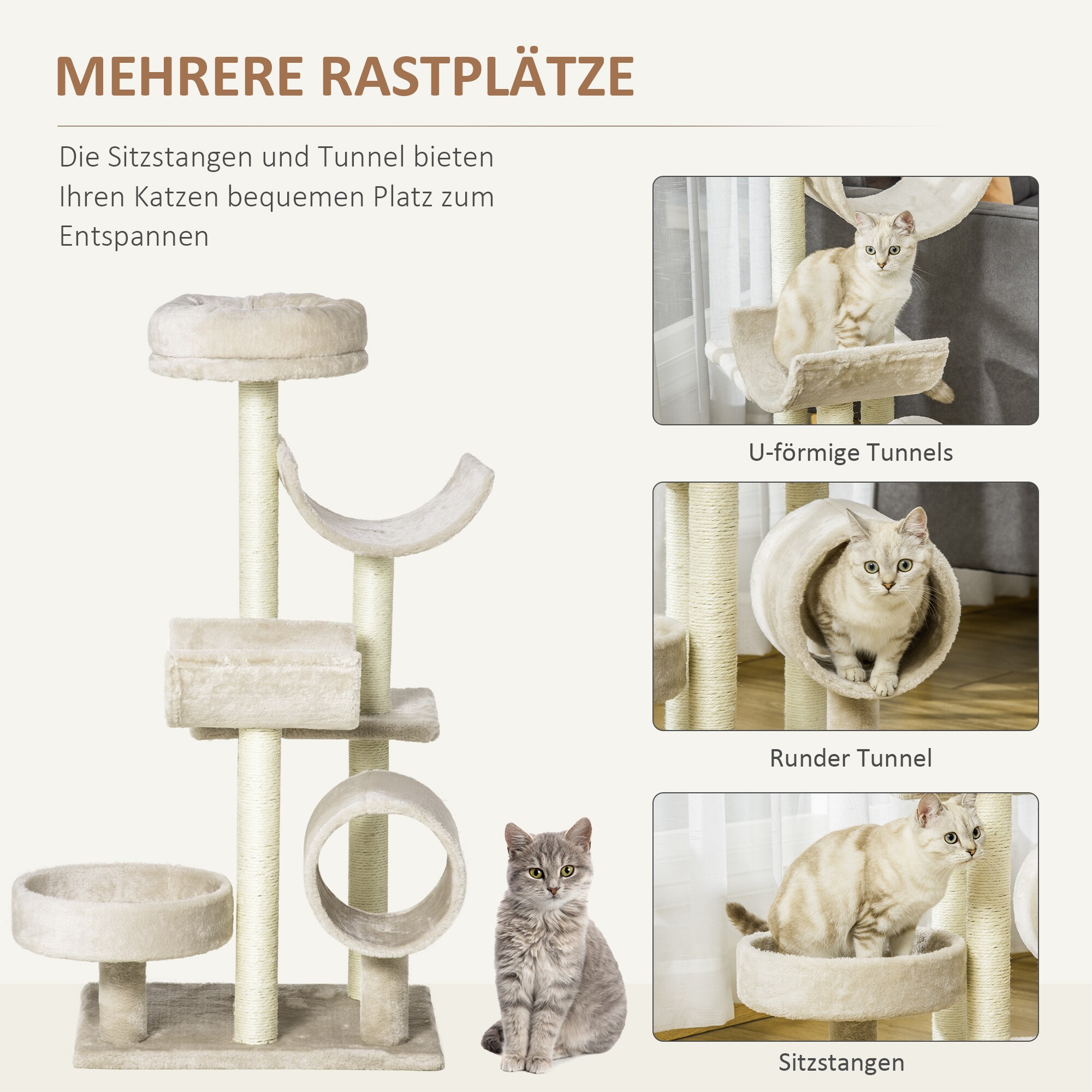 PawHut Katzen Kletterbaum beige 50 x 40 x 105 cm (LxBxH)
