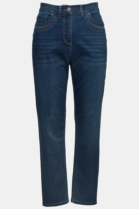 Mom-Jeans, weites Bein, Ziernieten, Komfortbund