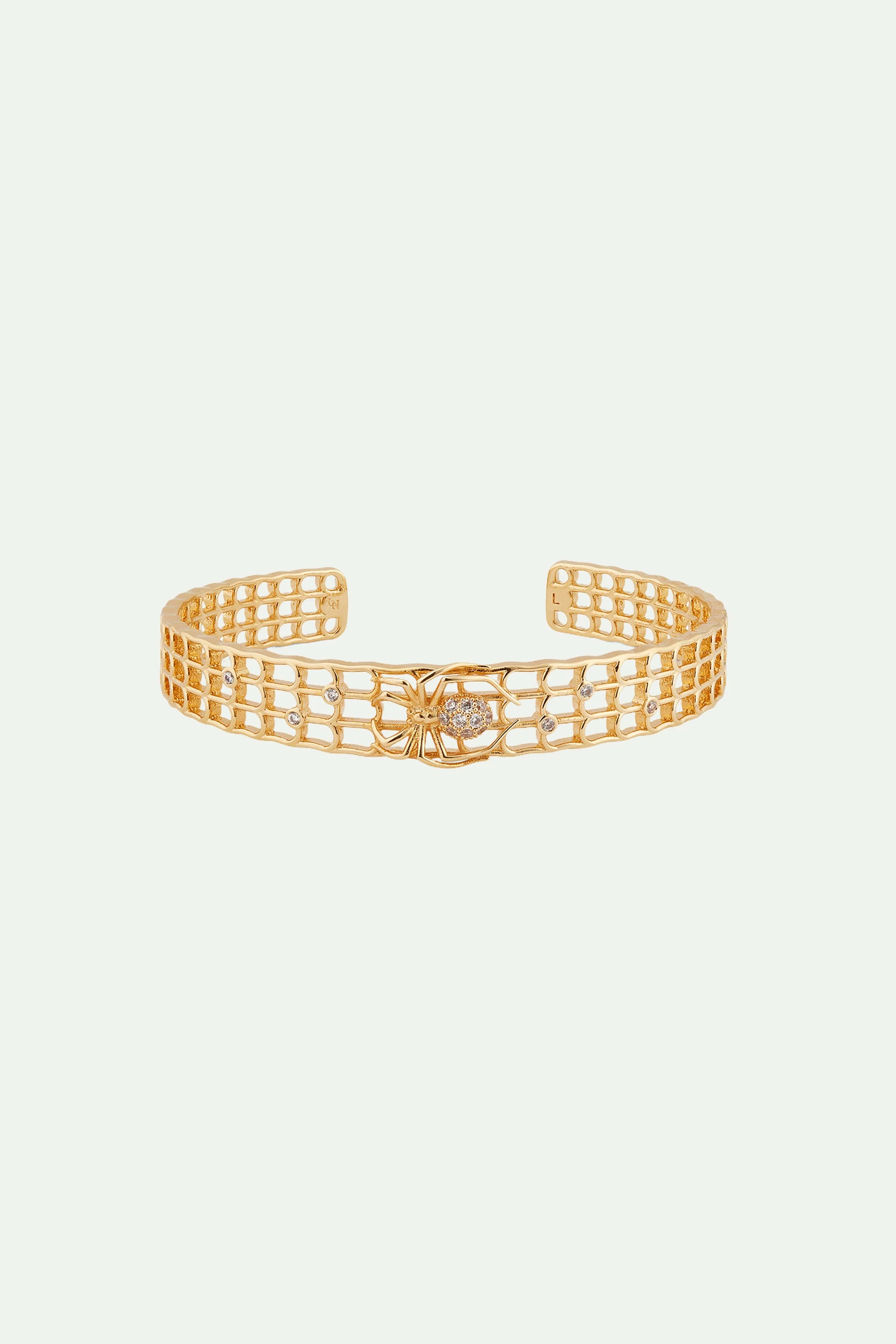 Bracelet jonc doré ajouré émail, araignée et cristaux | Jaune