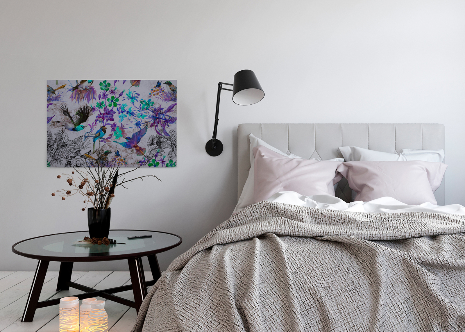 Leinwandbild VÖGEL - blau-lila - 90x60 cm