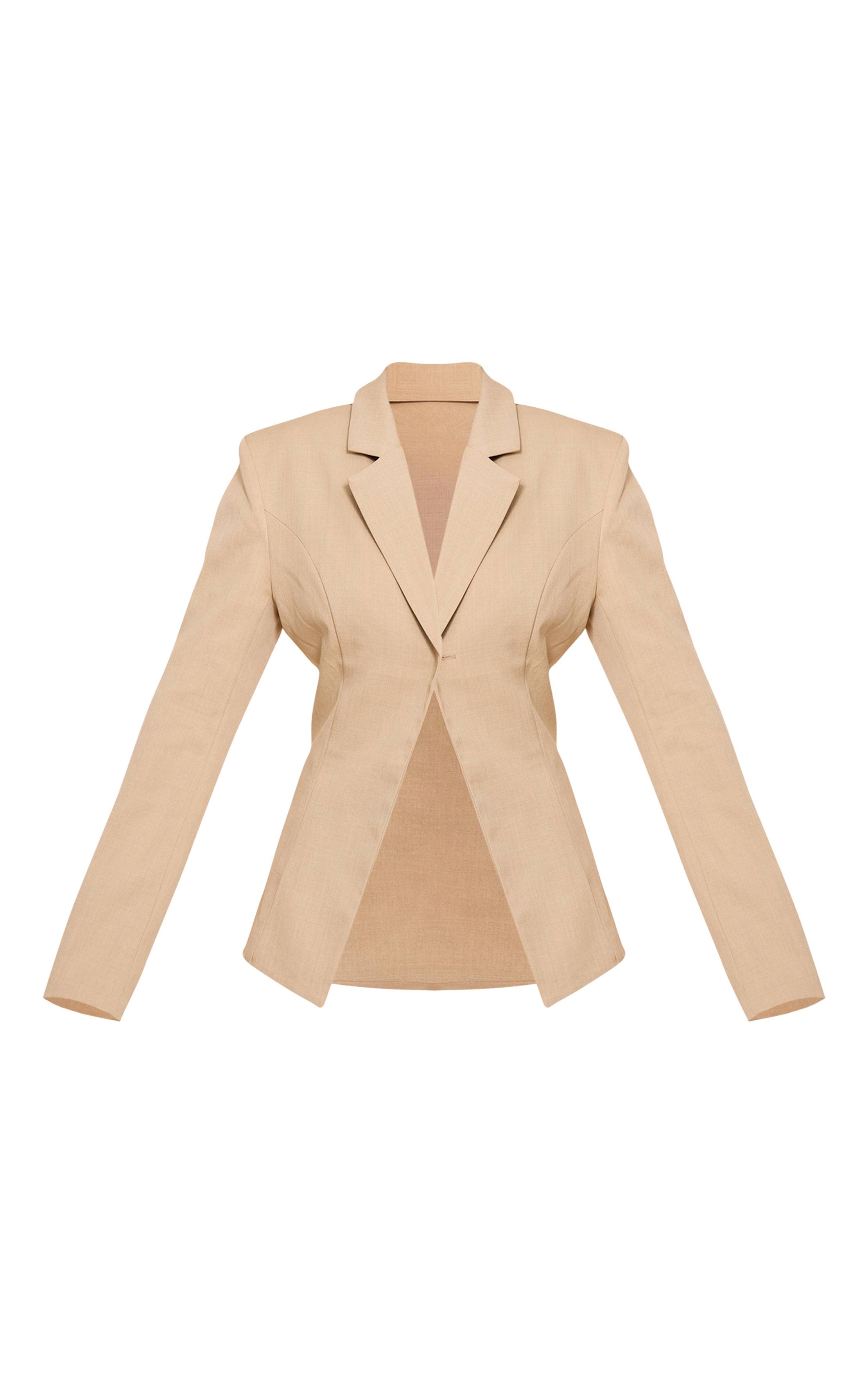 Almond Butter Blazer Ouvert Cintré À La Taille