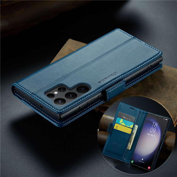 Samsung Galaxy S24 Ultra Leder Tasche Flip Wallet Etui mit Kartenfächern Litchi Look (RFID Schutz) - Blaugrün
