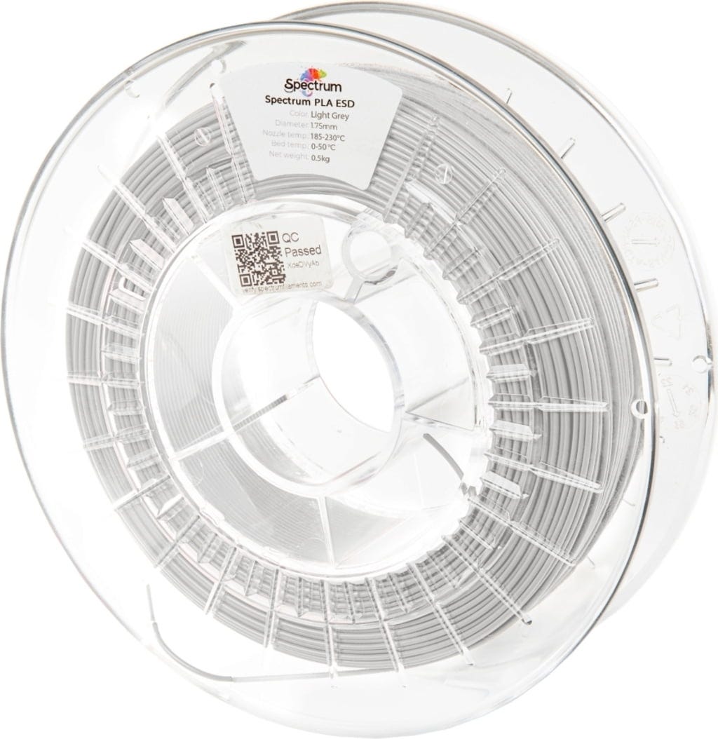 Spectrum  PLA ESD Light Grey, 1,75 mm / 500 g    Antistatisches PLA Filament für sensible Elektronik in Light Grey