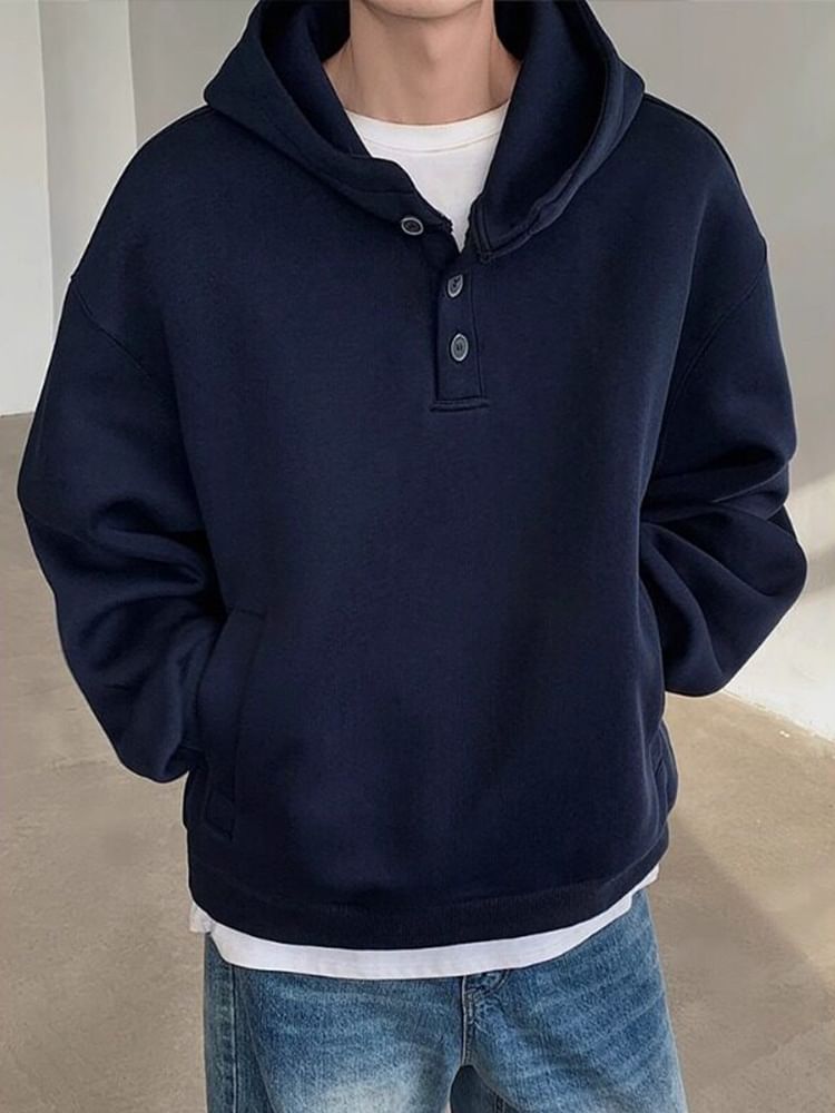 Giuliana - Henley effen hoodie