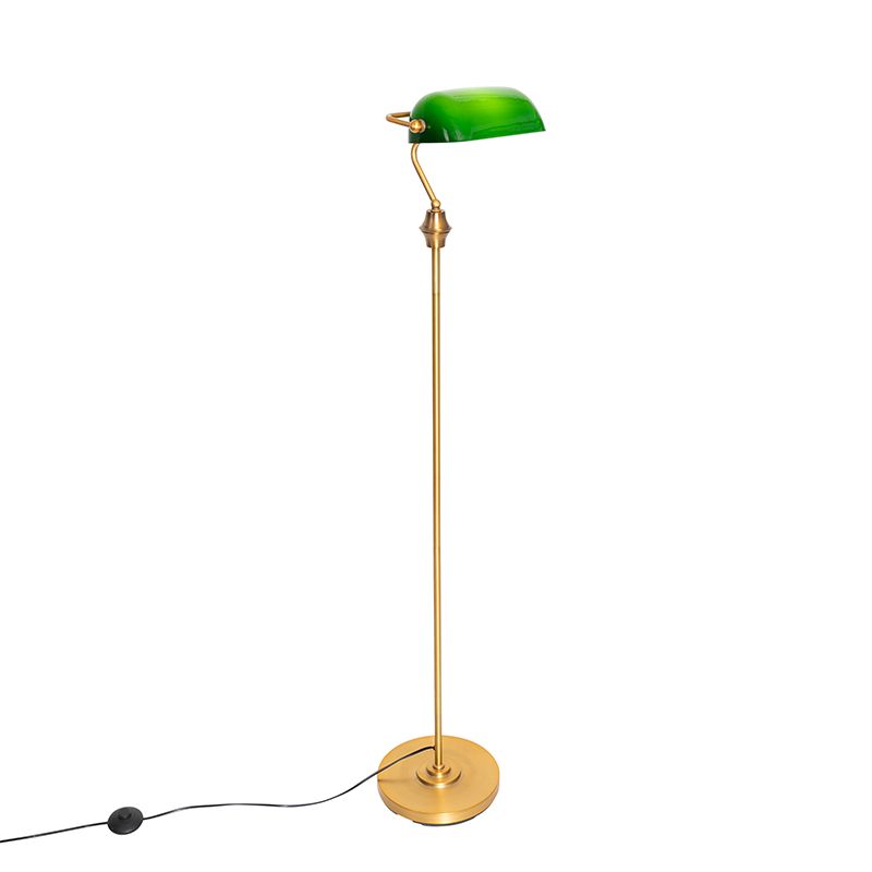 Klassieke notaris vloerlamp brons met groen glas - Banker
