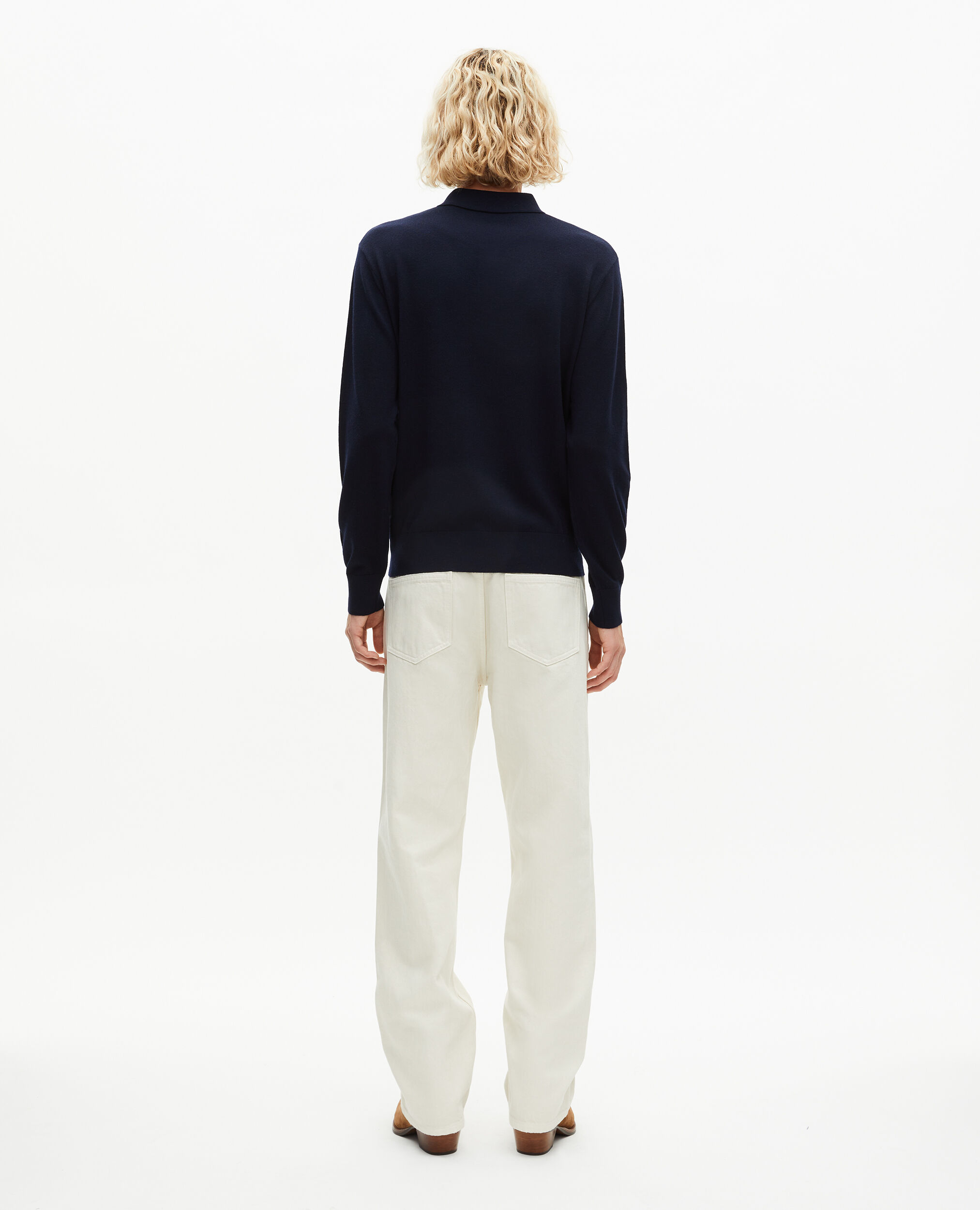 Pull col polo en laine mérinos marine