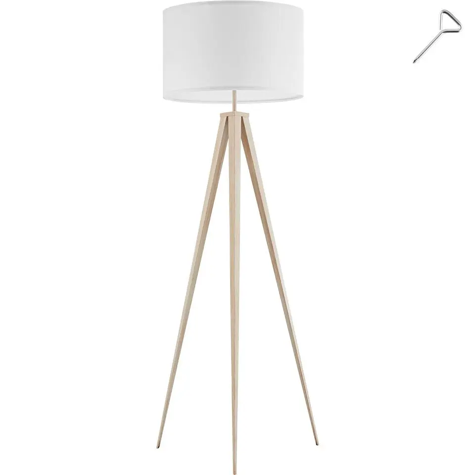 tectake Staande lamp Lunaris, textielkap, driepootsframe, Eiken