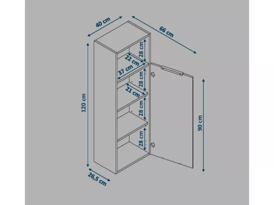 Colonne de salle de bain NIKI 1 porte 120x40x26,5 cm blanc T-BATH