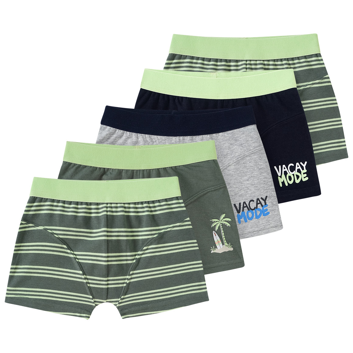 Famy 5 Jungen Boxer in verschiedenen Dessins dunkeloliv / grau / dunkelblau