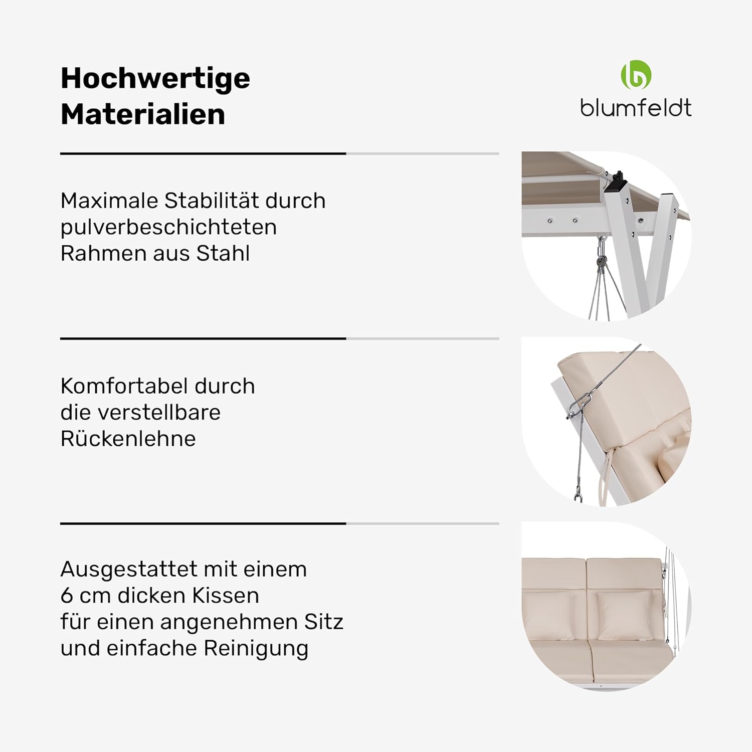blumfeldt FlexiSwing Hollywoodschaukel 4-Sitzer – Verstellbare Rückenlehne & Sonnendach, 320 kg Kapazität, Wetterfester Stahlrahmen, Inklusive 6 cm Kissen, Gartenschaukel