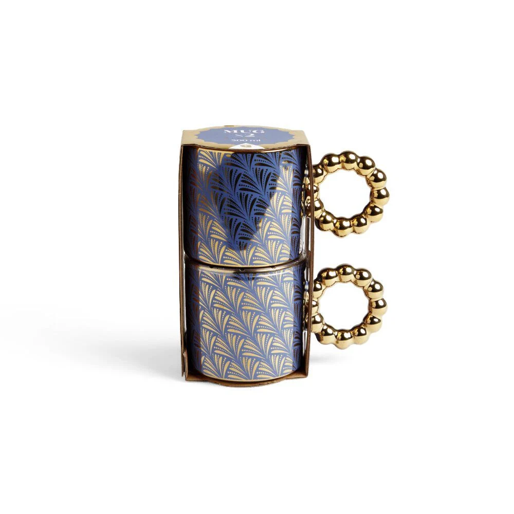 Lot de 2 mugs 30cl design chic bleu foncé et doré