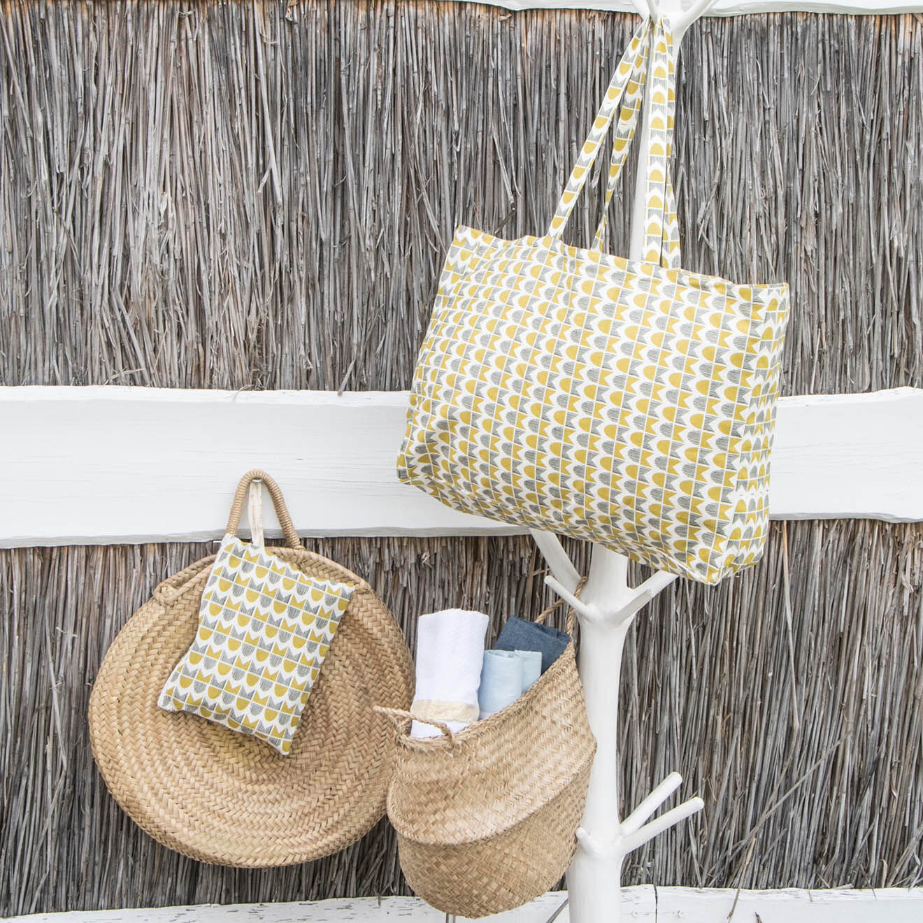 Febronie Pochette de plage en Coton Skandi jaune/kaki - 28x21 cm