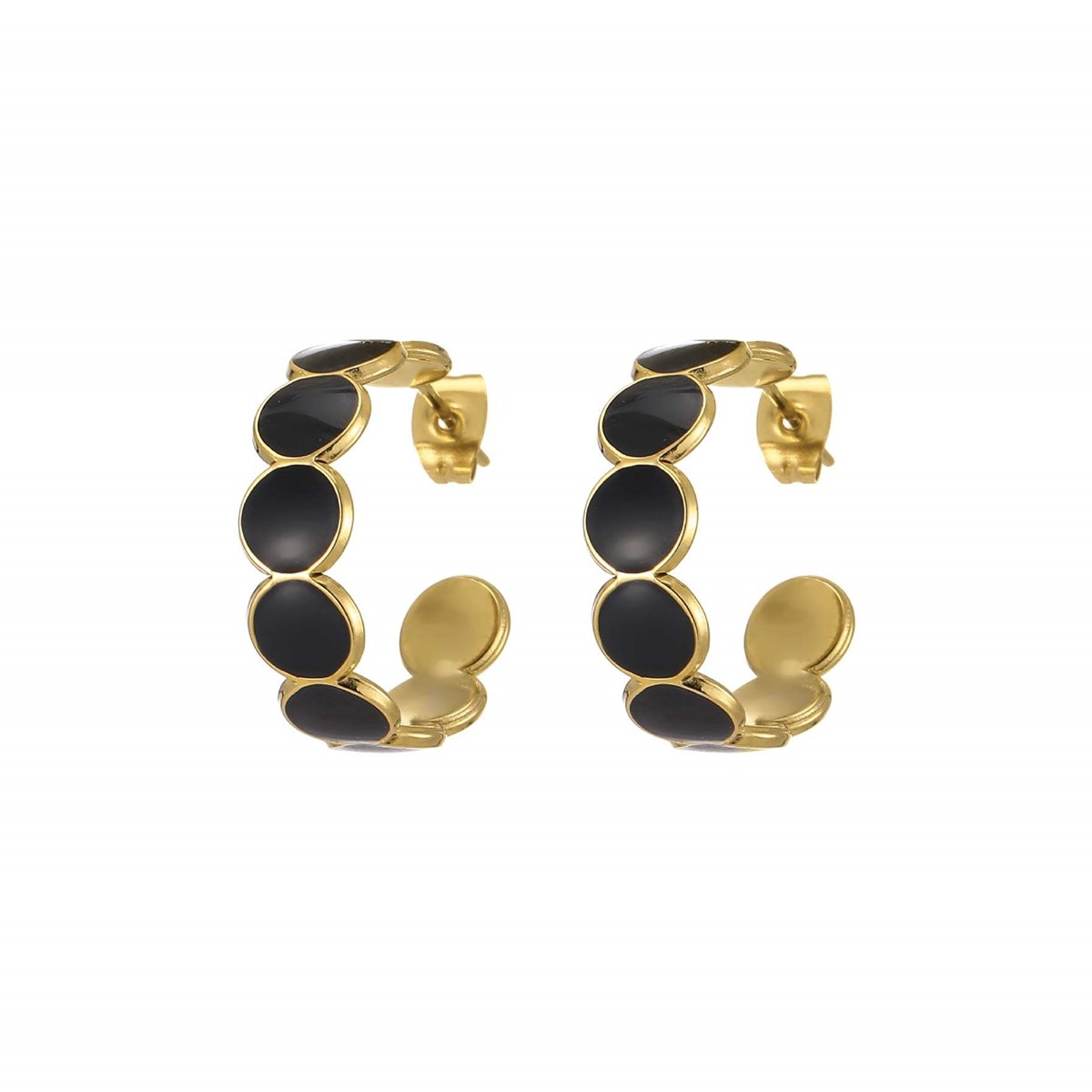 Boucles Baia noires acier doré or